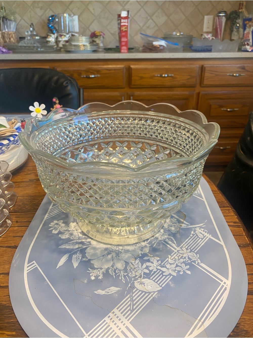 Clear Pressed Glass Decorative Bowl - Scalloped Edge